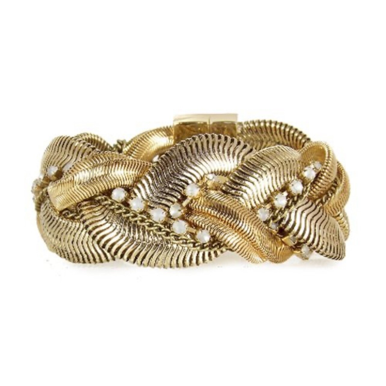 Rachel Leigh Gold Plated Bracelet Braided W/Rhinestones
